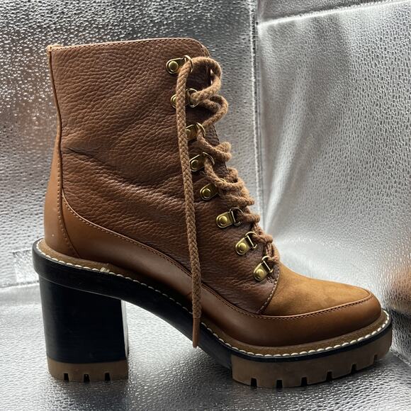TORY BURCH MILLER LUG SOLE BOOTIE 95MM in TOASTED CARAMEL - Size 6 - Picture 10 of 11